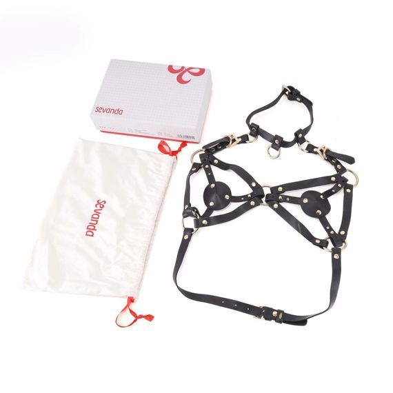 Портупея на грудь LOCKINK SEVANDA Queen Chest Harness with Removable Bra, чорна, зі знімними пестис | Зображення 8