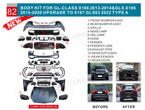 Комплект рестайлинга из X166 в GLS63 X167 (Type-A) для Mercedes GL/GLS сlass X166