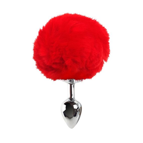 Металевий анальний затор М Art of Sex - Metal Butt plug Rabbit Tail, Червоний | Зображення 1