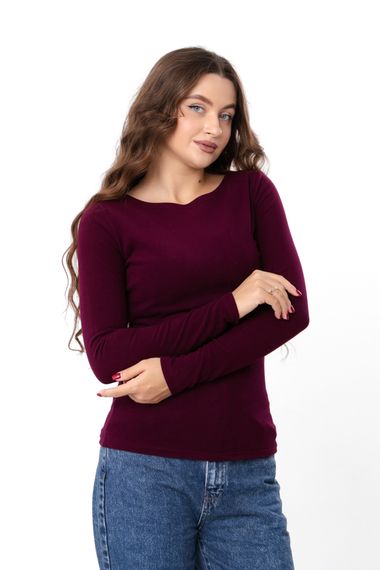 Теплий жіночий лонгслів однотонний приталений Носи своє 48 Винний (p-13115-213854)