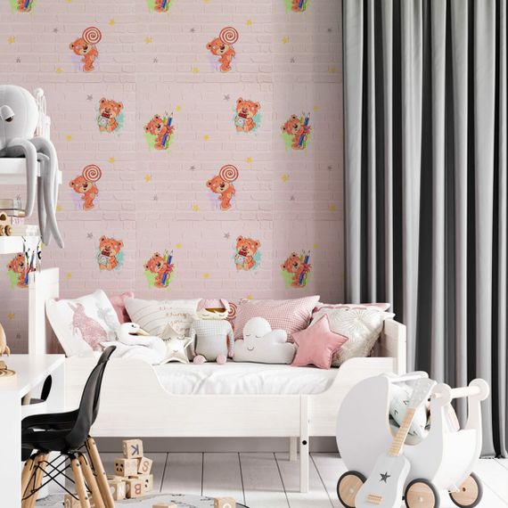 Панель стінова 3D 700*700*4mm ведмедики на рожевому фоні (D) SW-00001974 | Зображення 6