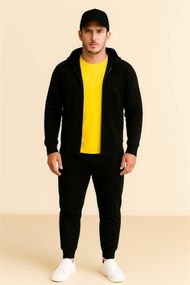 Костюм демісезонний (весна/осінь) з кепкою – худі на блискавці / zip hoodie + штани чорні + футболка жовта