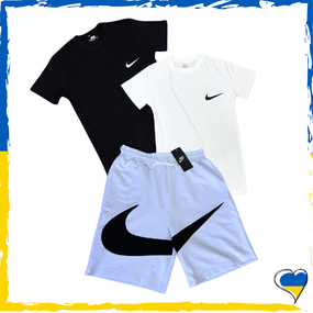 Комплект шорти Nike Big Swoosh + футболка Nike біла та чорна. XS S M L XL XXL ( 2 футболки)