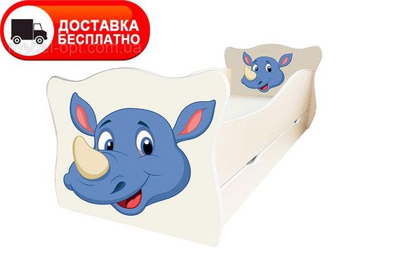 Дитяче ліжко Animal 6 Носоріг з висувною скринькою, вибір розміру спального місця