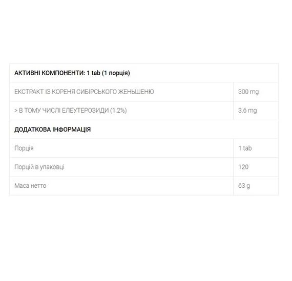 Натуральная добавка для спорта OstroVit Siberian Ginseng 120 Tabs | Зображення 1