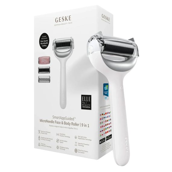 Ролик для голкової мезотерапії обличчя та тіла GESKE MicroNeedle Face&Body Roller 9в1 turquoise, Білий