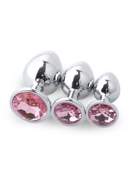 Набор анальных пробок с камушками розового цвета (S,M,L) | Зображення 6