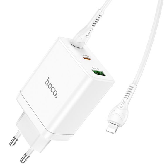 СЗУ Hoco N33 Start PD35W (1USB-A/2C) + кабель Type-C to Lightning White | Зображення 3