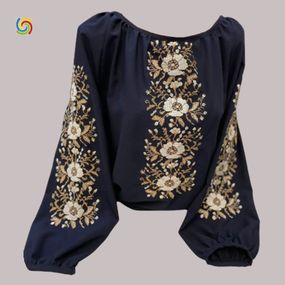 Рубашка Украинская вышиванка 305508 цвет тёмно-синий размер XL