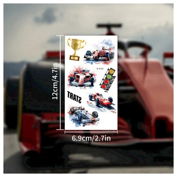 Набір тимчасових татуювань "Гоночні автомобілі" racing-cars-10-01 розмір 12х7 см | Зображення 4