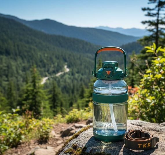 Спортивна пляшка TKK (2000 мл) — Напівпрозорий зелений Tritan BPA-free, з потужною ручкою та кнопкою-фіксатором | Зображення 9