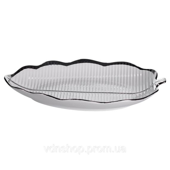 Порцелянове блюдо для сервірування столу у формі листа 31×20×3 (см) Срібло ML6047