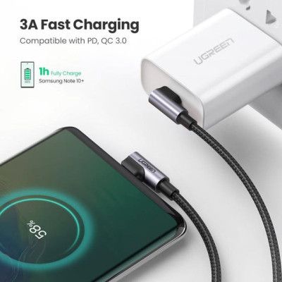 Дата кабель USB-C to USB-C 2.0m 3A 60W US323 90-degree Black Ugreen (70531) | Зображення 2