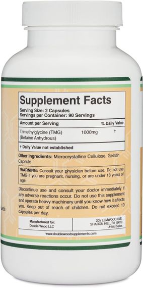 Триметилглицин Double Wood TMG Trimethylglycine 1000 mg (на 2 капсулы), 180capsules | Зображення 1
