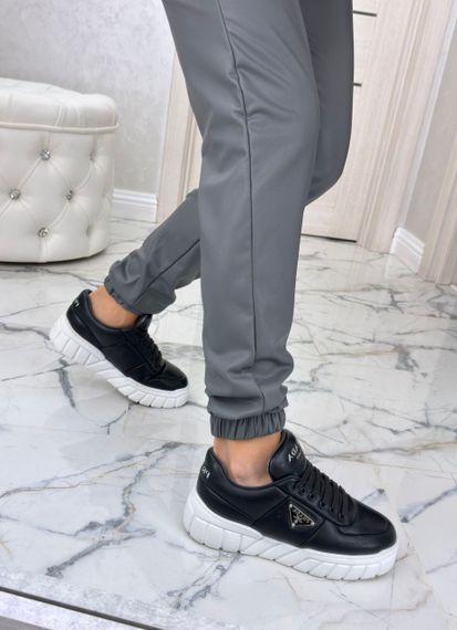 Женские теплые брюки джоггеры экокожа на меху, BU8799 цвет серый, размер 50/52 | Зображення 1