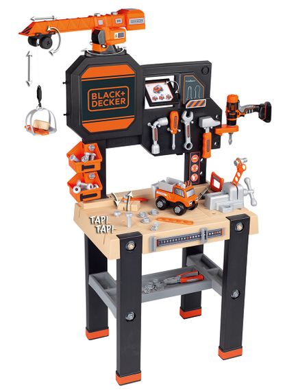 Дитячий ігровий набір Black and Decker майстерня з підйомним краном та машинкою 117х85х35см | Зображення 1