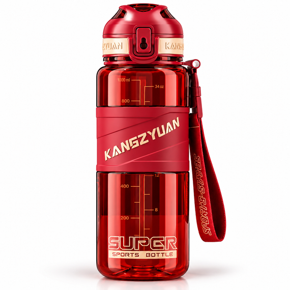 Спортивная бутылка KANGZYUAN 700 мл красная - Tritan BPA Free, ударопрочная эко-бутылка для воды с герметичной крышкой и ремешком