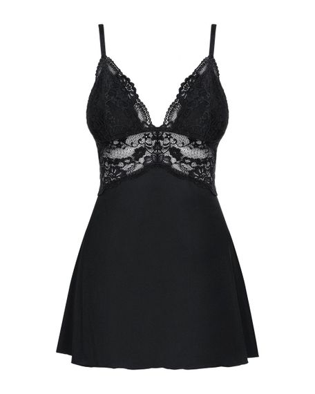 Сатиновий пеньюар з мереживом Obsessive 810-BAB-1 babydoll & thong, чорний, пеньюар, танга, L/XL | Зображення 4
