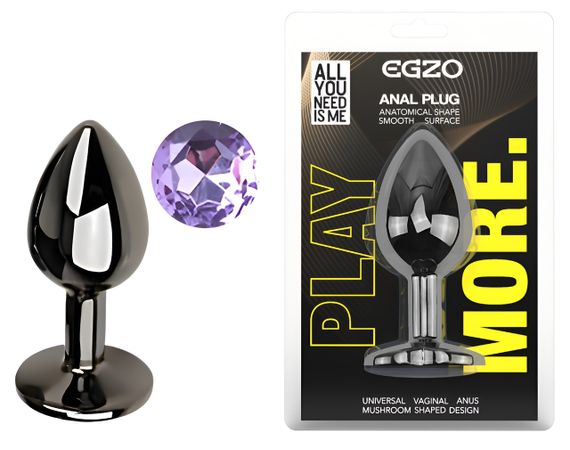 Анальна пробка з кристалом EGZO - Dark Gray Round Plug Amethyst, size S Sex Aura