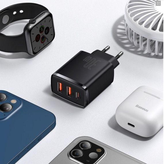 МЗП Baseus Compact Quick Charger 30W QC+ PD (1Type-C + 2USB) | Зображення 4