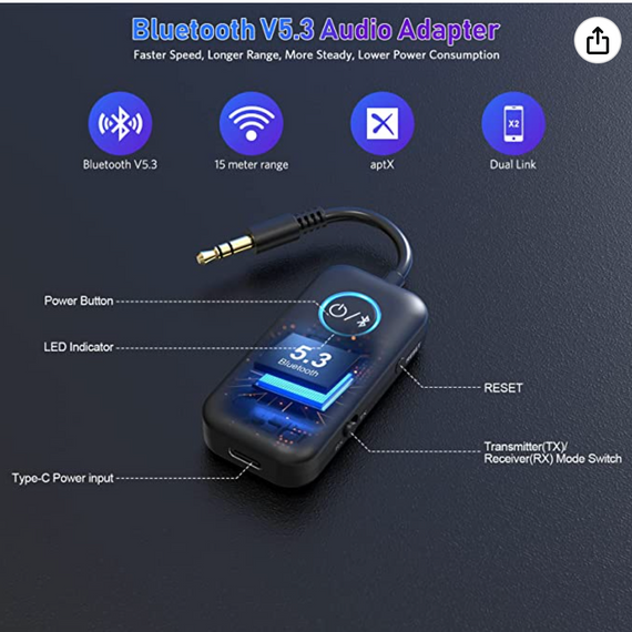 Bluetooth 5.3 приймач-передавач YMOO B06T2 (TX / RX, aptX-LL, aptX-HD) | Зображення 3