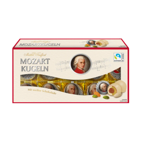 Шоколадні марципанові цукерки в білому шоколаді Mozart Kugeln, 200 г (Австрія)
