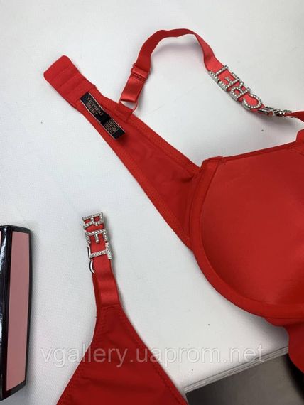 Комплект женского нижнего белья Victoria's Secret Буквы со стразами - 80В -  Красный | Зображення 4