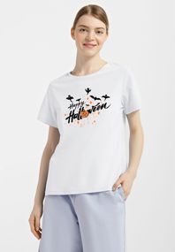 Футболка жіноча біла з принтом "Щасливого Геловіну 2", S