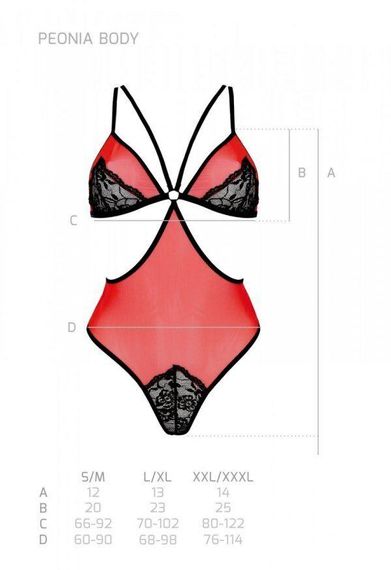 Напівпрозоре боді з мереживом Passion PEONIA BODY S/M red | Зображення 6