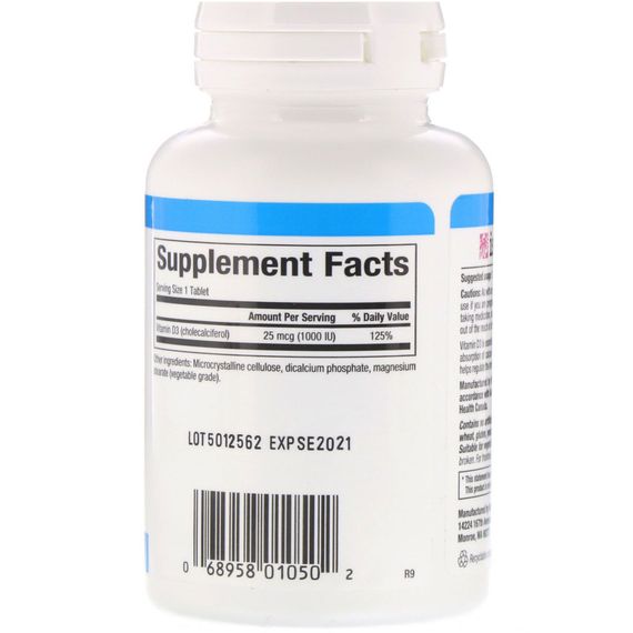 Витамин D3 Natural Factors Vitamin D3 25mcg 1,000 IU 180 Tablets | Зображення 1