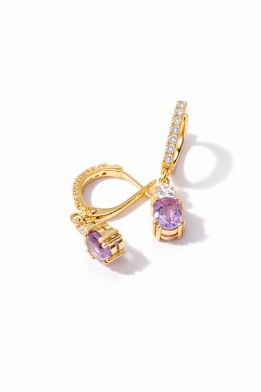 Серьги из желтого золота с аметистами S-0378 | Зображення 1