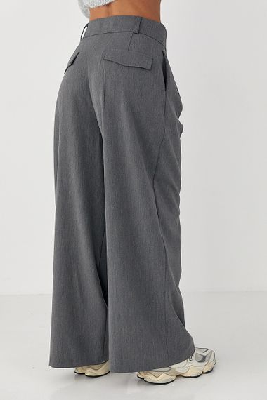Класичні однотонні штани-палаццо зі складками - сірий цвет, L (є розміри) | Зображення 1