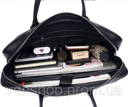 Кожаная мужская сумка для ноутбука 40х30х8, офисный деловой портфель Tiding Bag M364A черный | Зображення 4