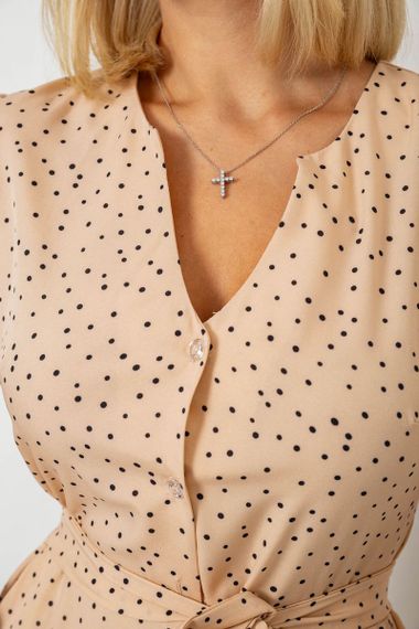 Платье софт с принтом в горох, цвет бежевый, 230R0032-3 | Зображення 4