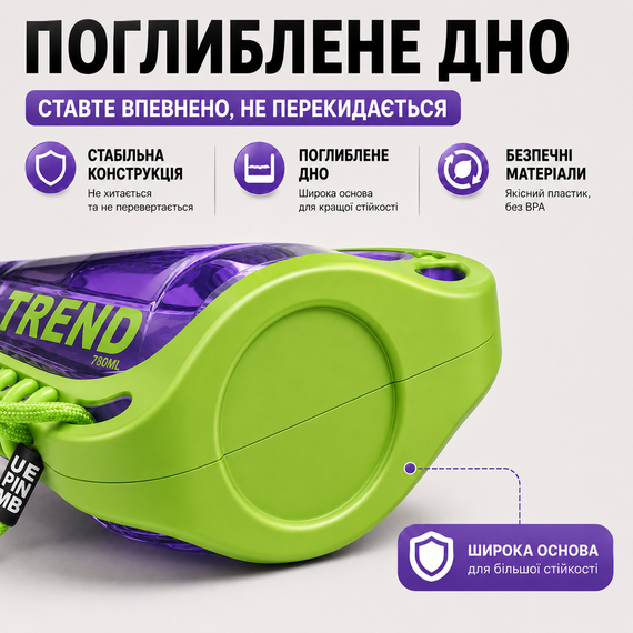 Бутылка для воды TREND 780 мл зеленая с силиконовым чехлом, соломинкой и ремешком | Зображення 5