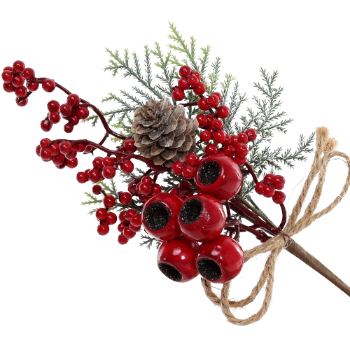 Гілка з червоних ягід, хвої з шишкою, 28см