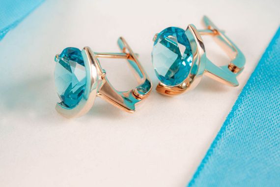 Сережки из красного и белого золота с топазами | Зображення 4