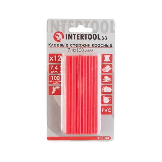 Комплект стрижнів клейових червоних 7,4*100 мм, 12 од. INTERTOOL RT-1043