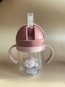 Поїльник непроливайка з трубочкою і грузиком обізяна пудровий колір 250мл