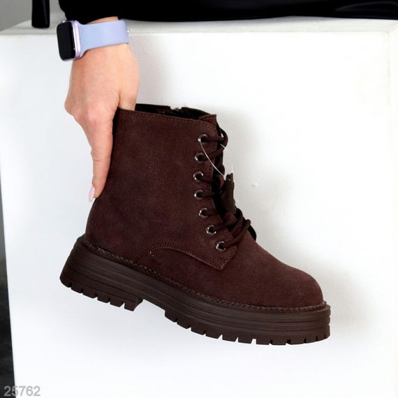 Повсякденні шоколадні зимові черевики берці натуральна замша доступна ціна