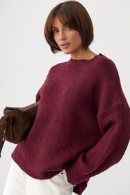 В’язаний однотонний джемпер вільного фасону - бордо цвет, ONE SIZE (є розміри)
