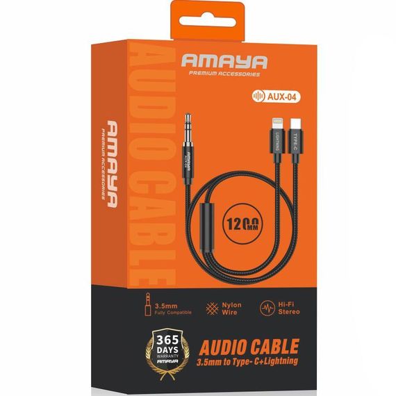 Аудіо кабель Aux Amaya AUX-04 (Type-C/Lightning to AUX 3.5mm) (1.2m) Black | Зображення 1