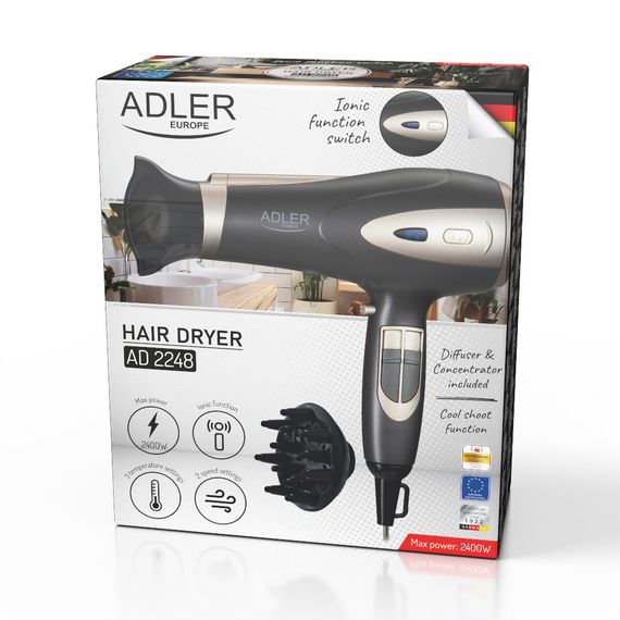 Фен для волосся Adler AD 2248 GC, іонізація, дифузор, концентратор, холодне повітря | Зображення 9