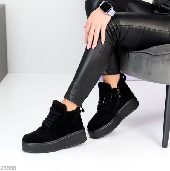 Молодежные черные замшевые зимние ботинки на платформе | Зображення 5