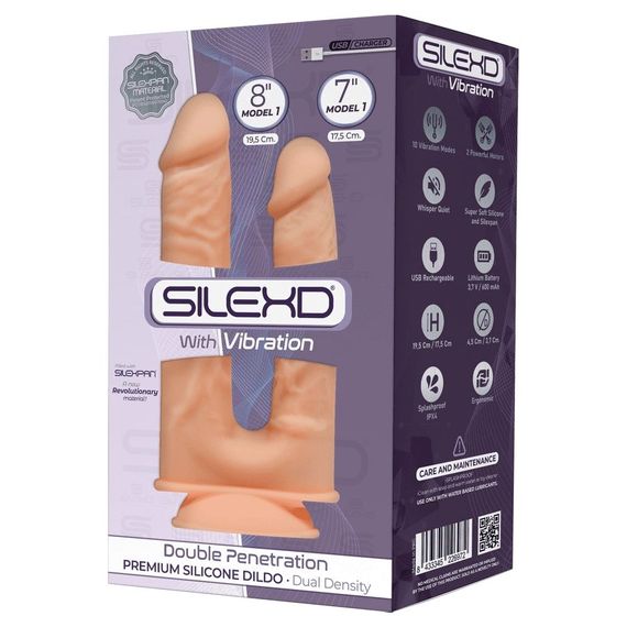 Фалоімітатор подвійний з вібрацією SilexD Double Gusto Flesh Motor (Model 1 size 8" & 7"), двошарови | Зображення 2