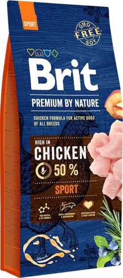 Корм Brit Premium Dog Sport сухий з куркою для дорослих їздових, робочих та мисливських собак 15 кг