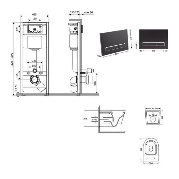 Готове рішення Qtap для ванної кімнати: підвісний унітаз Swan Ultra Quiet 520×360×320 + комплект інсталяції Nest 4 в 1 (лінійна | Зображення 1