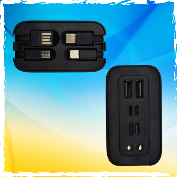 Павербанк 30000mAh. PowerBank30000mAh з кабелями 4/1. Зовнішній акумулятор з ліхтариком | Зображення 1