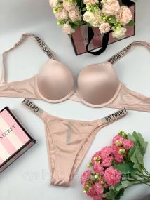 Комплект жіночої спідньої білизни Victoria's Secret Вікторія Сікрет модель Rhinestone зі стразами Рожевий, 80B,