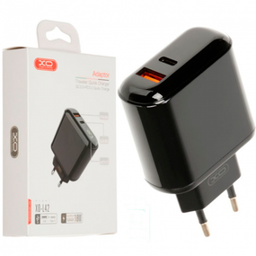 Зарядний пристрій XO L42 LCD 1USB/1Type-C, PD/QC3.0, 18W 3A адаптер зі швидкою зарядкою Black